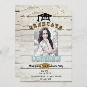 White Wood Lace Lights Graduation Party Invitation