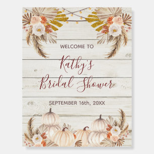 White Wood Pampas Grass Pumpkin Welcome  Foam Board