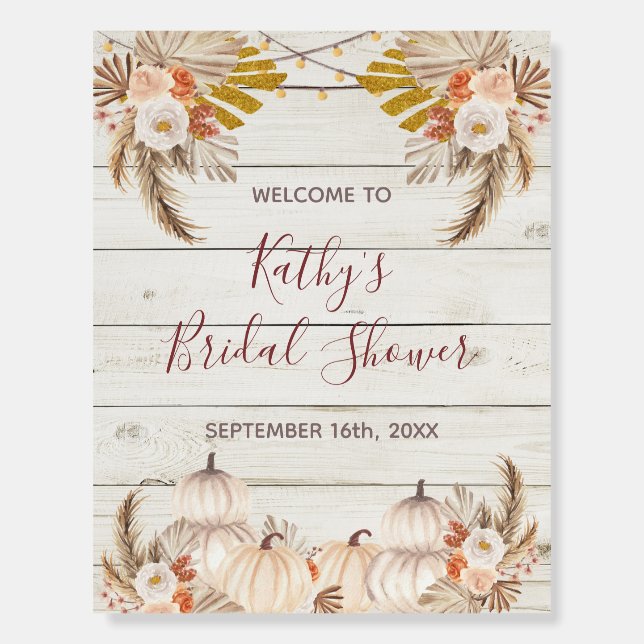 White Wood Pampas Grass Pumpkin Welcome  Foam Board (Front)