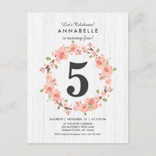 White Wood Peach Floral Birthday Party Invitation
