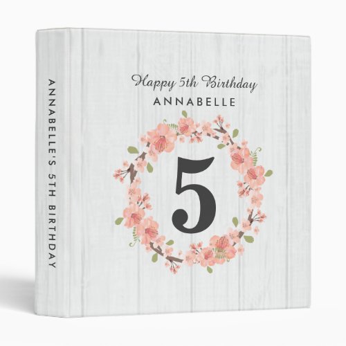 White Wood  Peach Floral Happy Birthday Scrapbook Binder