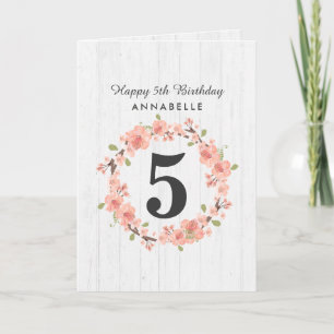 White Wood & Peach Floral Wreath Happy Birthday Card