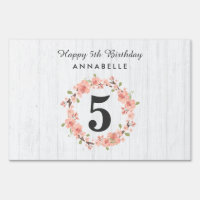 White Wood & Peach Floral Wreath Happy Birthday