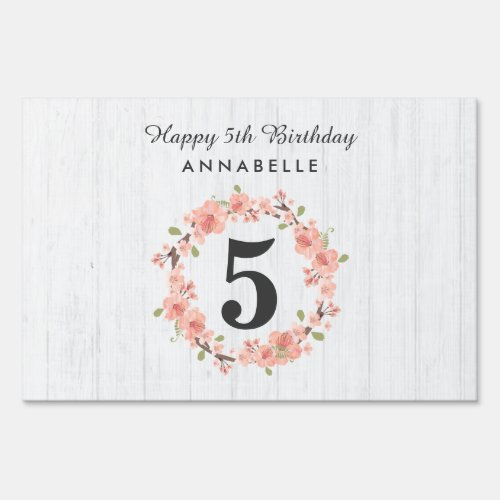 White Wood & Peach Floral Wreath Happy Birthday