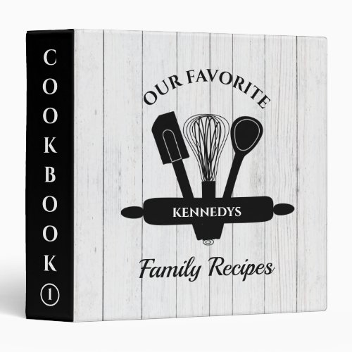 White Wood Personalized Family Recipe Cookbook  3 Ring Binder