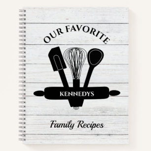 White Wood Personalized Family Recipe Cookbook Notebook