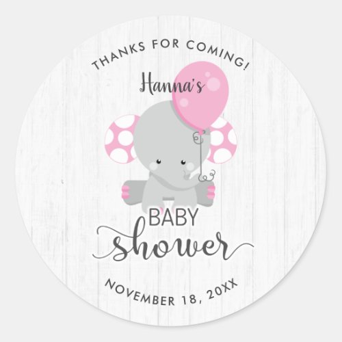 White Wood  Pink Elephant Baby Shower Thank You Classic Round Sticker