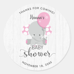 White Wood & Pink Elephant Baby Shower Thank You Classic Round Sticker