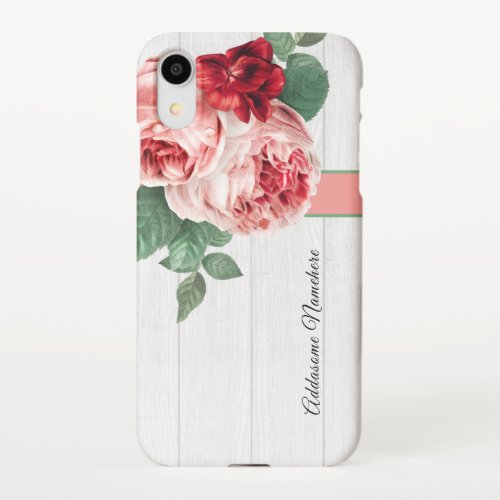 White wood Pink Peony vintage floral iPhone XR Case