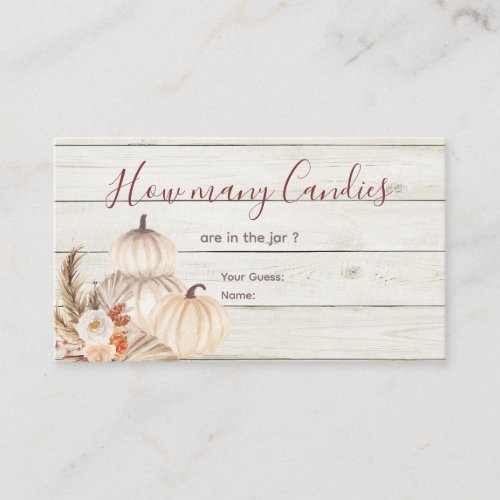 White Wood Pumpkin Pampas Grass How Many Candies  Enclosure Card
