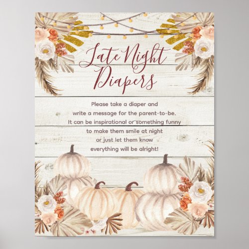 White Wood Pumpkin Rustic Floral Night Diapers  Poster