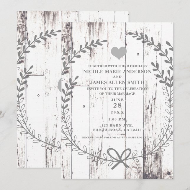 White Wood Rustic Farmhouse Country Wedding Invitation (Front/Back)