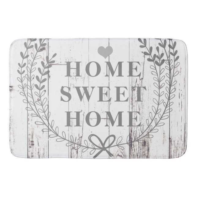 White Wood Rustic Farmhouse Home Sweet Home Bath Mat (Front)