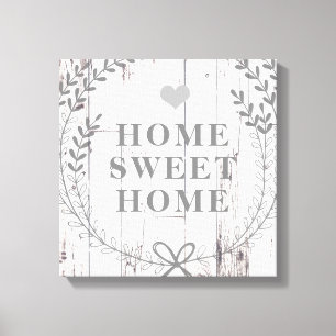 White Wood Rustic Farmhouse Home Sweet Home Canvas Print