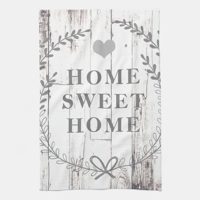 White Wood Rustic Farmhouse Home Sweet Home Custom Kitchen Towel (Vertical)