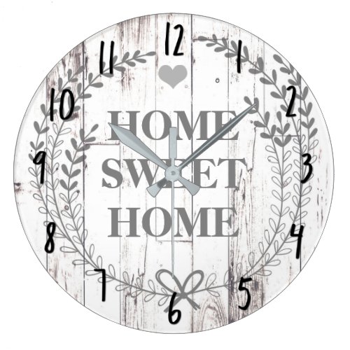 White Wood Rustic Farmhouse Home Sweet Home Large Clock