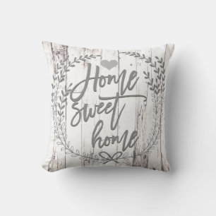 White Wood Rustic Farmhouse Home Sweet Home Throw Pillow