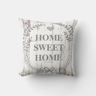 White Wood Rustic Farmhouse Home Sweet Home Throw Pillow