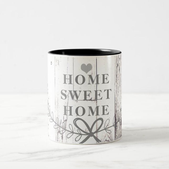 White Wood Rustic Farmhouse Home Sweet Home Two-Tone Coffee Mug (Center)