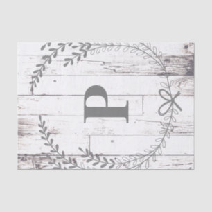 White Wood Rustic Farmhouse Monogram Wedding Tissue Paper