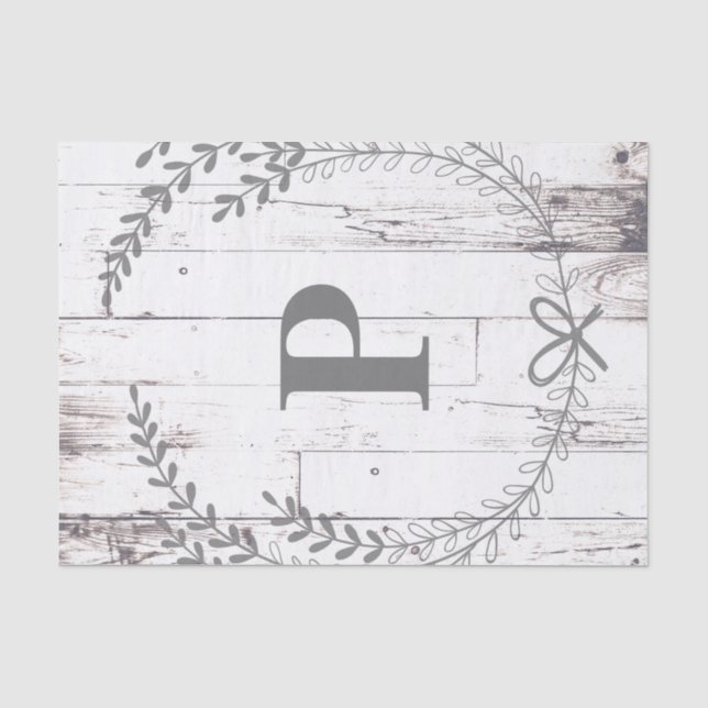 White Wood Rustic Farmhouse Monogram Wedding Tissue Paper (Front)