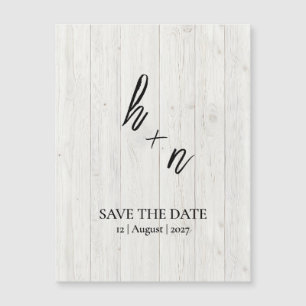 White Wood Save the Date Minimalistic Initials