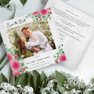 White Wood Spring Blooming Pink Shades Wedding Save The Date