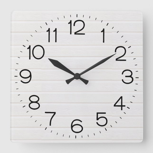 White Wood Square Wall Clock (Front)