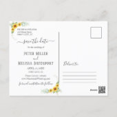 White wood Sunflower Save the Date Photo Holiday Postcard (Back)