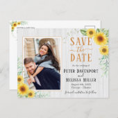 White wood Sunflower Save the Date Photo Holiday Postcard (Front/Back)