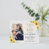 White wood Sunflower Save the Date Photo Holiday Postcard (Standing Front)