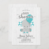 White Wood Teal Elephant Baby Shower Invitation (Front/Back)