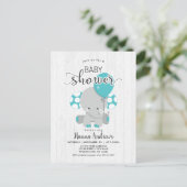 White Wood Teal Elephant Baby Shower Invitation (Standing Front)