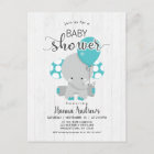 White Wood Teal Elephant Baby Shower Invitation