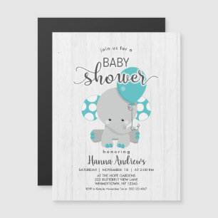 White Wood Teal Elephant Baby Shower Invitation