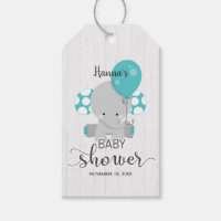 White Wood & Teal Elephant Baby Shower Thank You Gift Tags