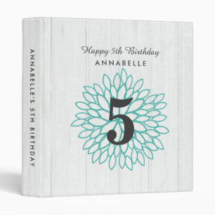 White Wood & Teal Floral Happy Birthday Scrapbook Binder