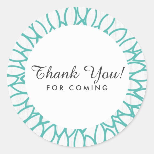 White Wood & Teal Floral Wreath Thank You Favor Classic Round Sticker (Front)