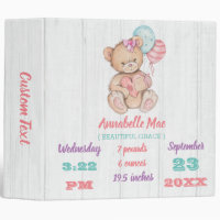 White Wood & Teddy Bear Baby Girl Scrapbook