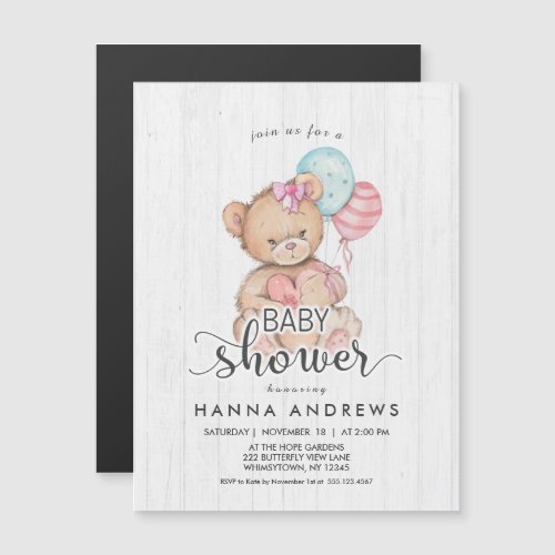 White Wood Teddy Bear Girl Baby Shower Invitation