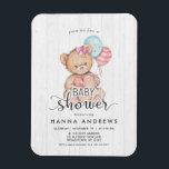 White Wood Teddy Bear Girl Baby Shower Invitation Magnet<br><div class="desc">Chic White Wood & Whimsical Teddy Bear with Balloons & Heart Baby Girl Shower Invitation! Customize it by adding your info! Check my shop to see the entire collection featuring this design!</div>