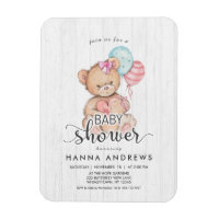White Wood Teddy Bear Girl Baby Shower Invitation