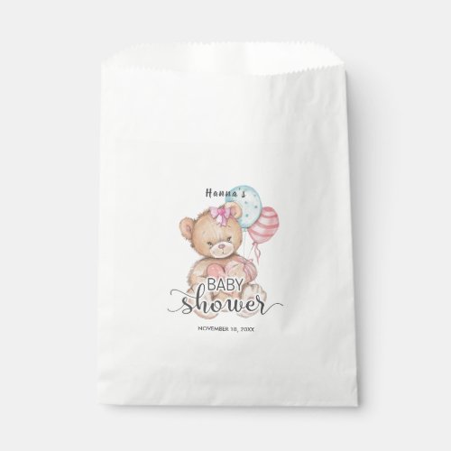 White Wood  Teddy Bear Girl Baby Shower Thank You Favor Bag