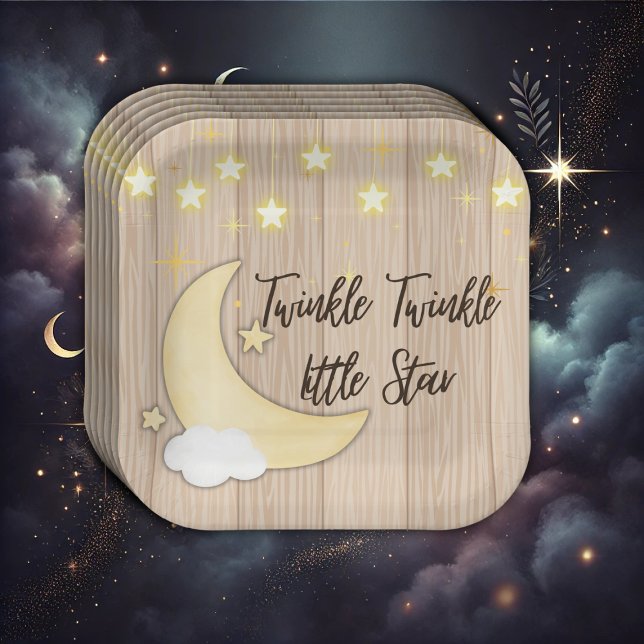 White Wood Twinkle Twinkle Little Star Baby Shower Paper Plates (Creator Uploaded)
