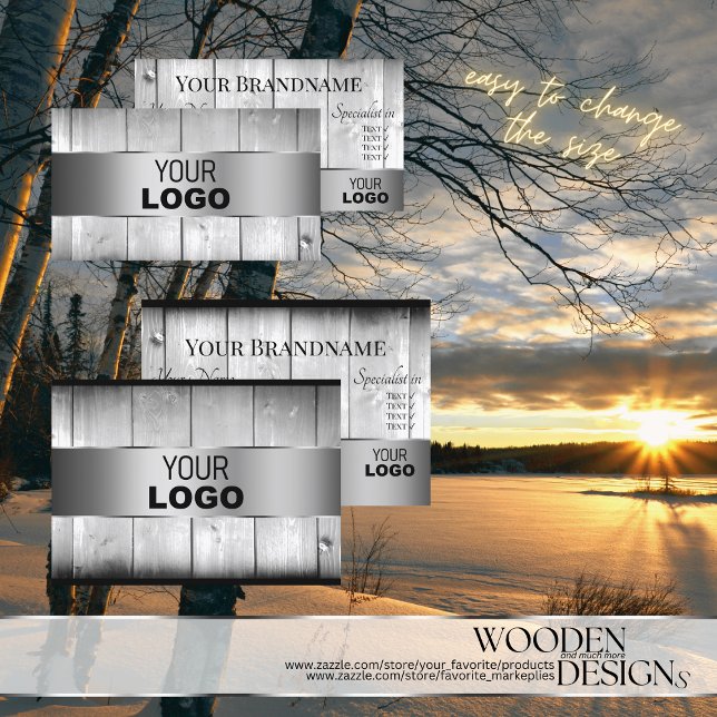 White Wooden Boards Wood Grain Logo Silver Decor Business Card (Creator Uploaded)