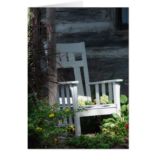 White Wooden Chair in a Garden Cards (Front)