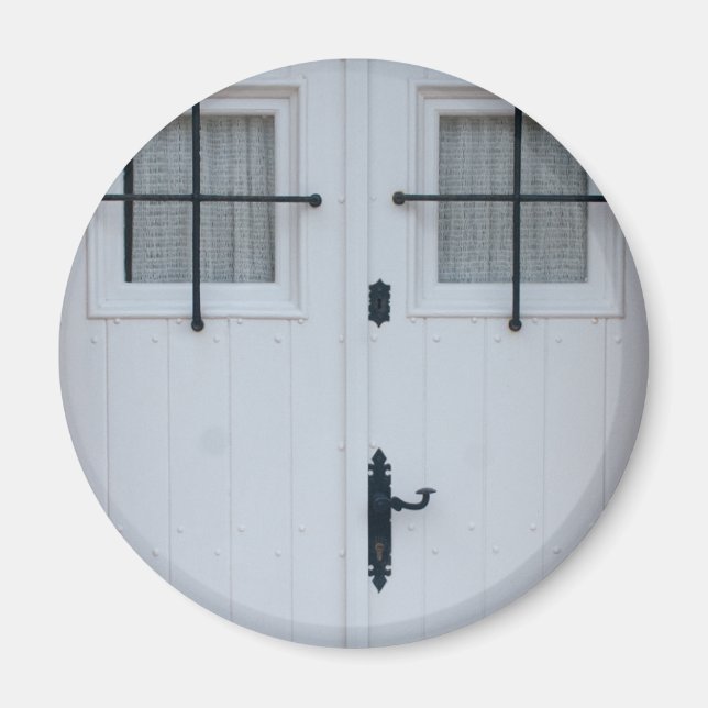 White Wooden Door With Black Wrought Iron Bars Magnet (Front)