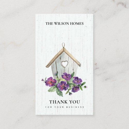 WHITE WOODEN FLORAL BIRD HOUSE THANK YOU REALTOR BUSINESS CARD
