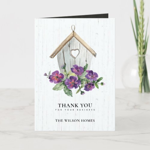 WHITE WOODEN FLORAL BIRDHOUSE REALTOR REAL ESTATE THANK YOU CARD