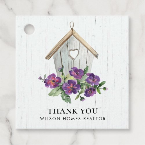 WHITE WOODEN FLORAL BIRDHOUSE REALTOR THANK YOU FAVOR TAGS
